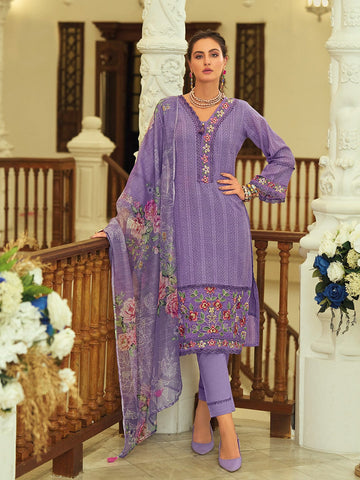Varanga Women Floral Motif Thread Embroidered & Orangza Lace Detailed Kurta With Trouser & Dupatta